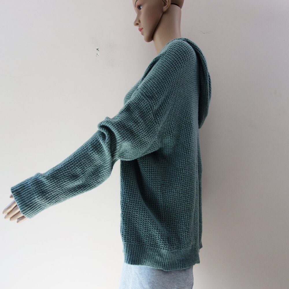 Aerie Waffle Knit Hoodie Sweater Overcast Green Oversized (XS) NWOT! - Picture 4 of 12